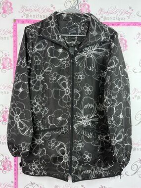 Ulu coat jacket line work flowers Black Jacket with White Floral Outline